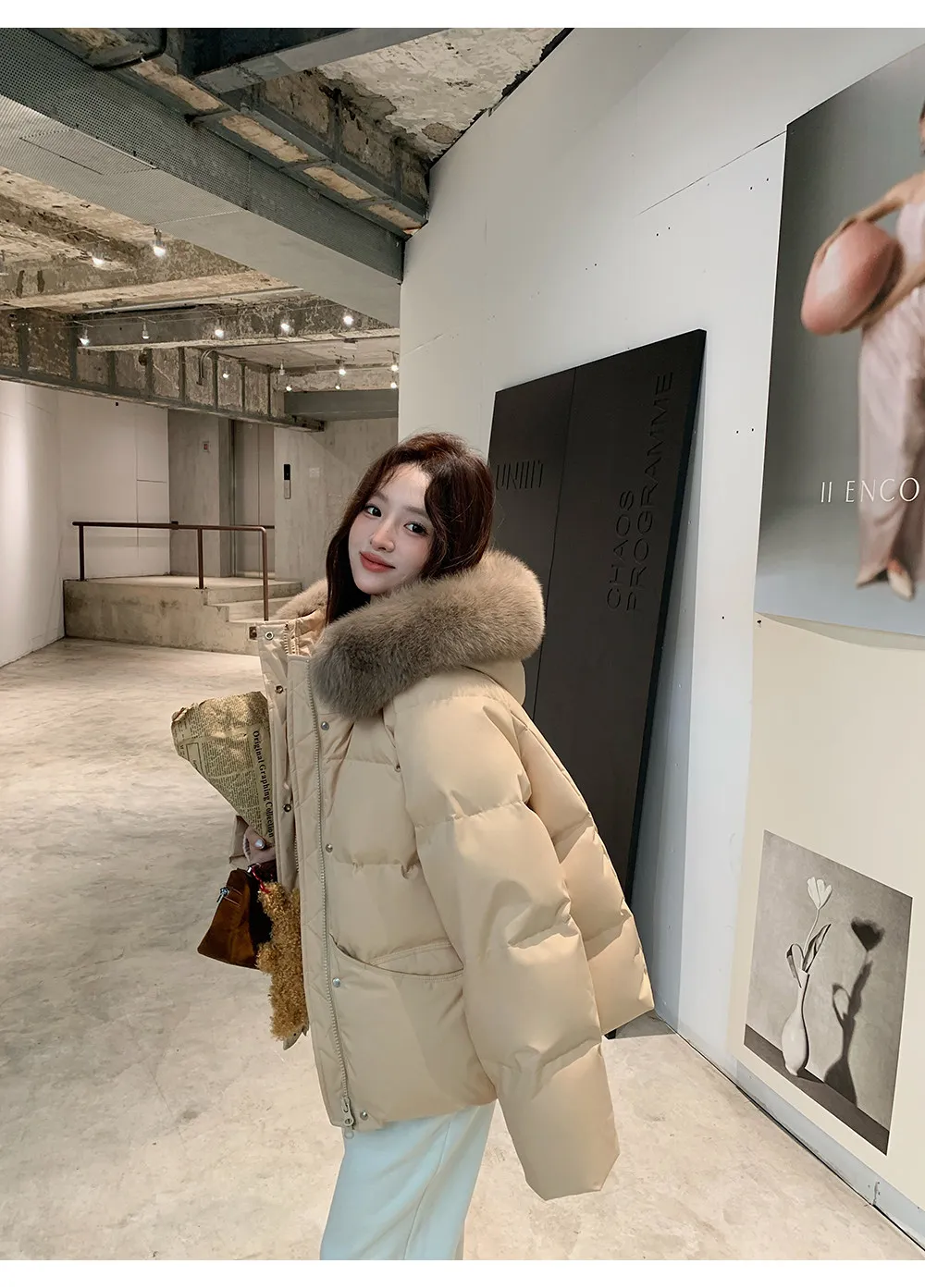 Women/Winter/Puffer/Jacket/With/Faux/Fur/Hood/Loose/Short/Padded/Coat/Zip/Up/Warm/Parka/Casual/Streetwear/Female/Outerwear