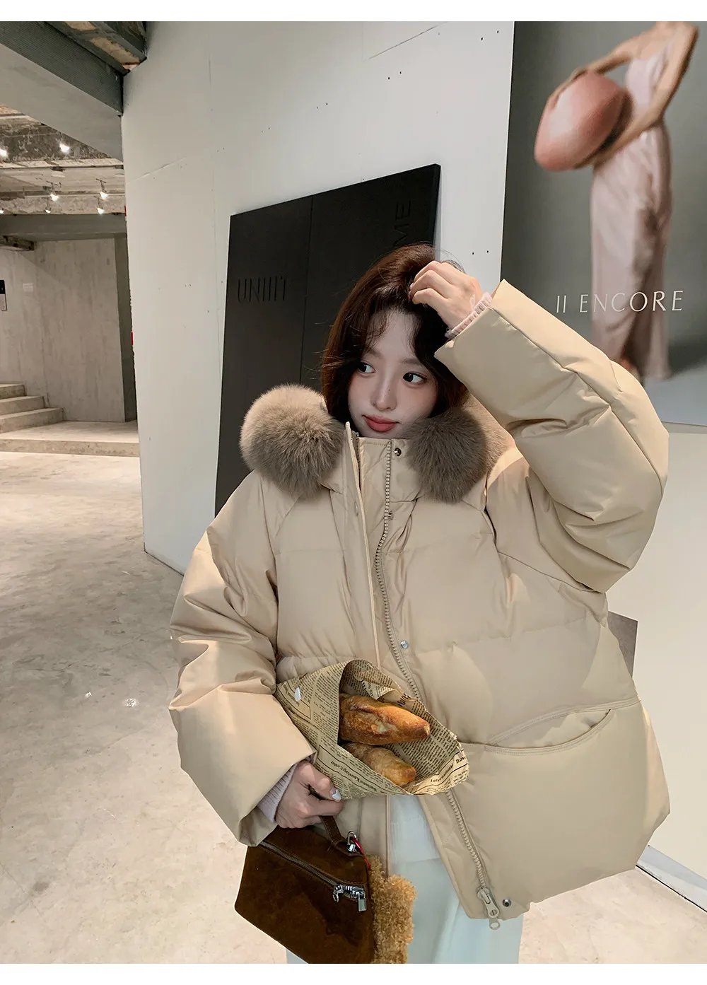 Women/Winter/Puffer/Jacket/With/Faux/Fur/Hood/Loose/Short/Padded/Coat/Zip/Up/Warm/Parka/Casual/Streetwear/Female/Outerwear
