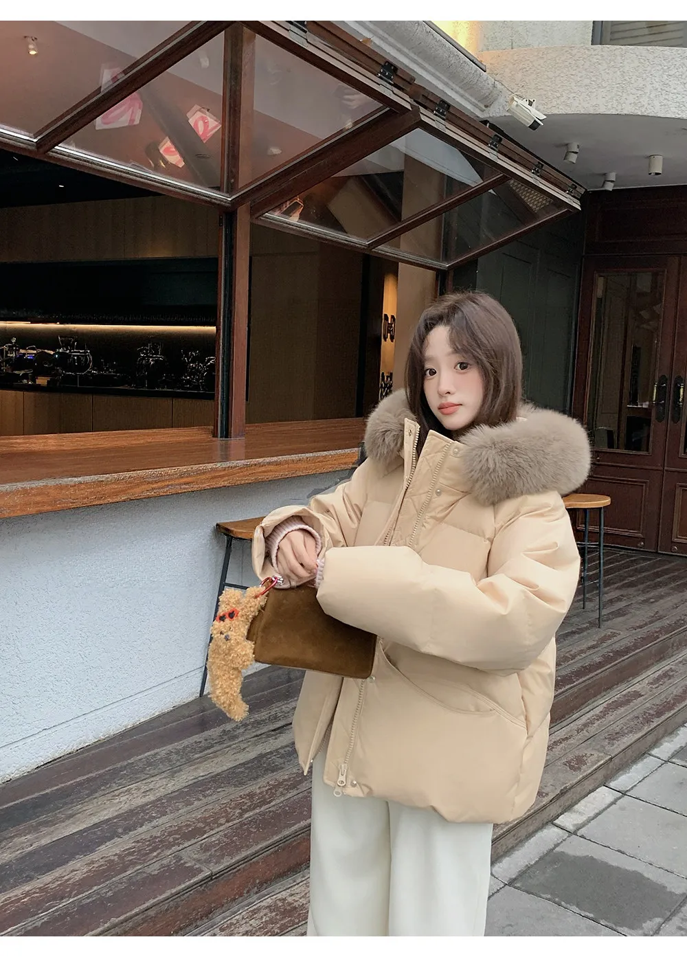 Women/Winter/Puffer/Jacket/With/Faux/Fur/Hood/Loose/Short/Padded/Coat/Zip/Up/Warm/Parka/Casual/Streetwear/Female/Outerwear