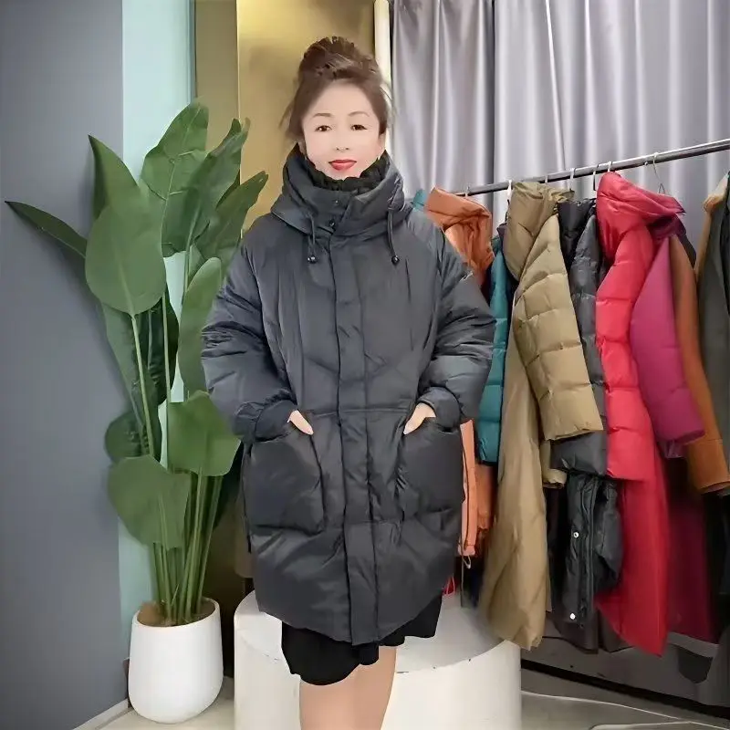 2026 New Women's Thick Cotton Parka Jacket Black Winter Coat Korean Oversized Loose Hooded Coats Female Casual Long Overcoat