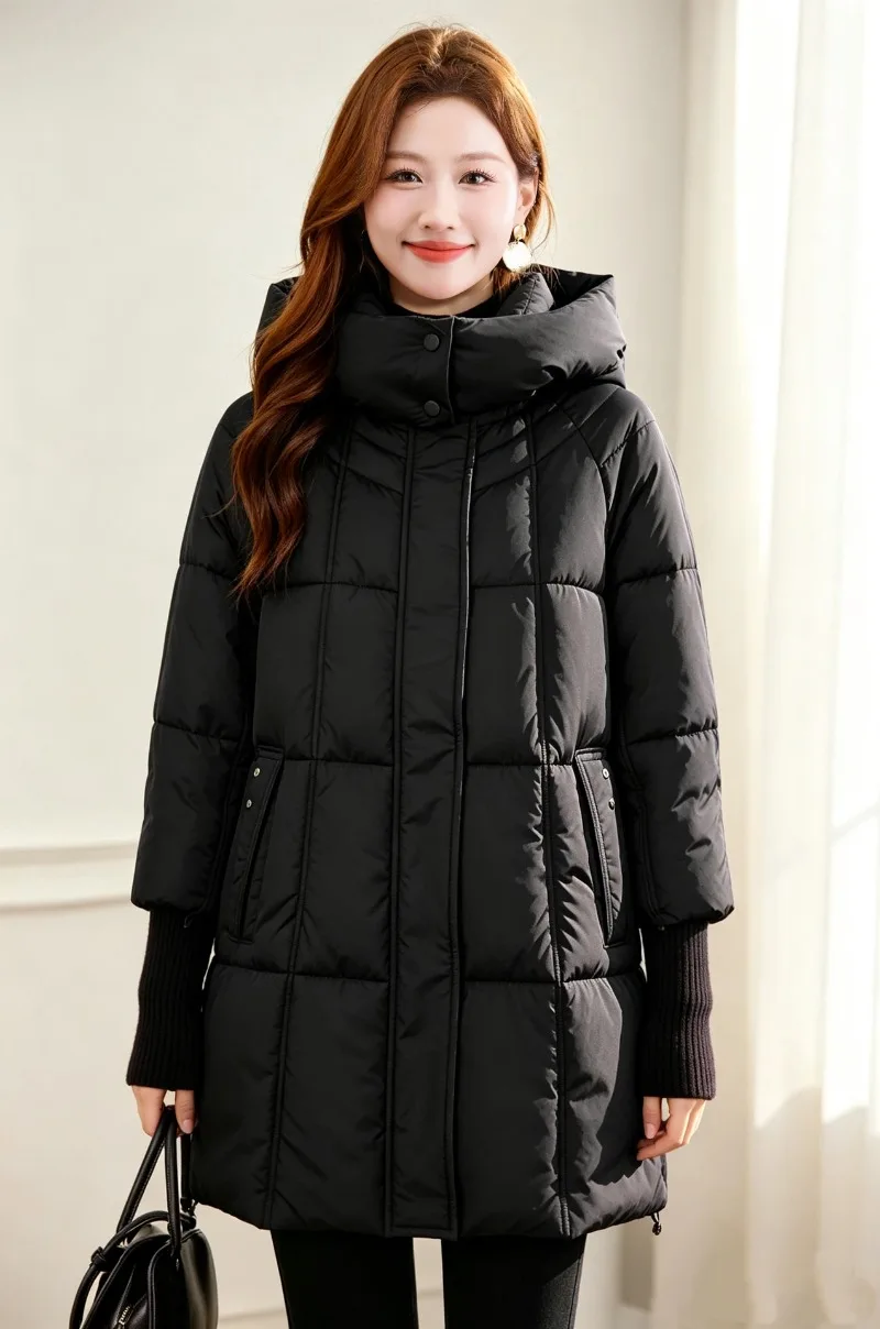 2026 Fashion Down Cotton-padded Jacket Women's Winter Long Parkas Thicken Warm Tops Hooded Coats Female Oversize Loose Outerwear