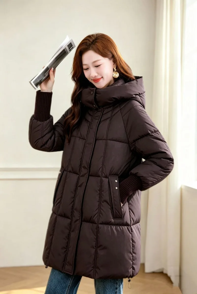 2026 Fashion Down Cotton-padded Jacket Women's Winter Long Parkas Thicken Warm Tops Hooded Coats Female Oversize Loose Outerwear