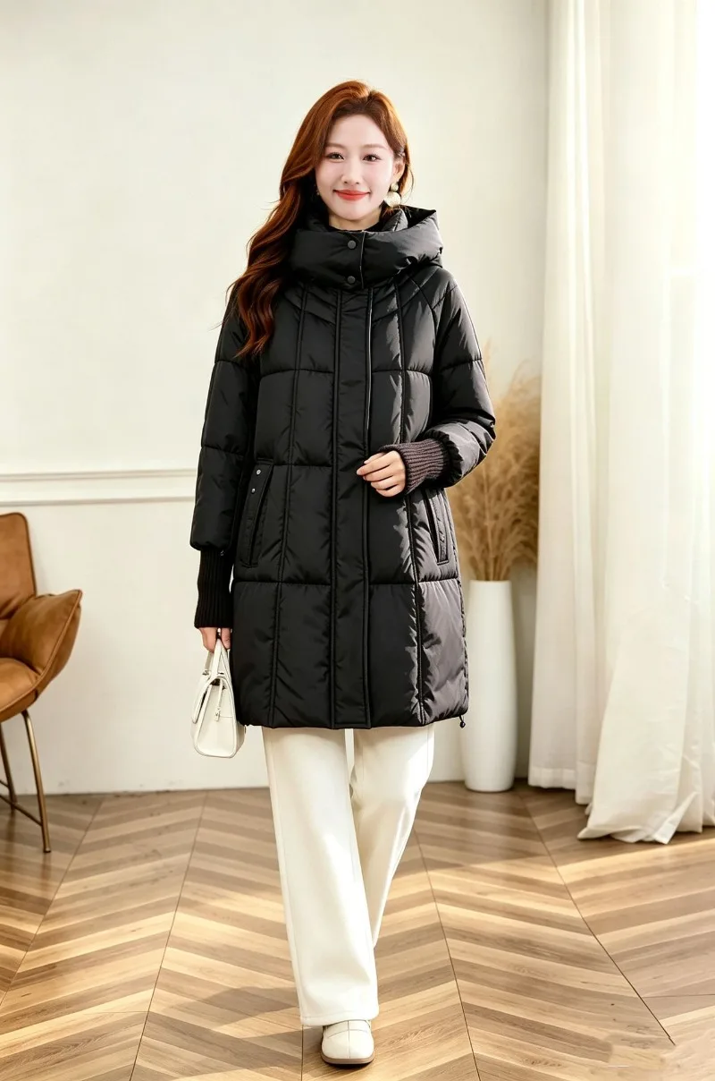 2026 Fashion Down Cotton-padded Jacket Women's Winter Long Parkas Thicken Warm Tops Hooded Coats Female Oversize Loose Outerwear