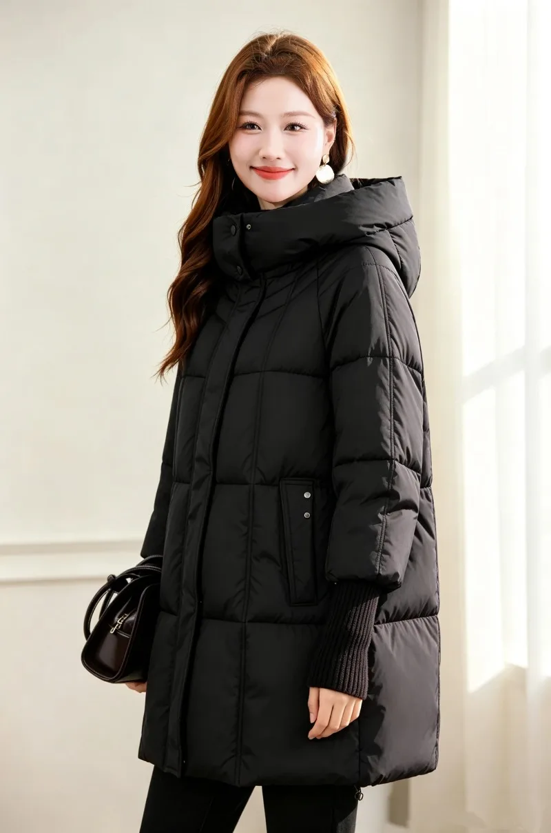2026 Fashion Down Cotton-padded Jacket Women's Winter Long Parkas Thicken Warm Tops Hooded Coats Female Oversize Loose Outerwear