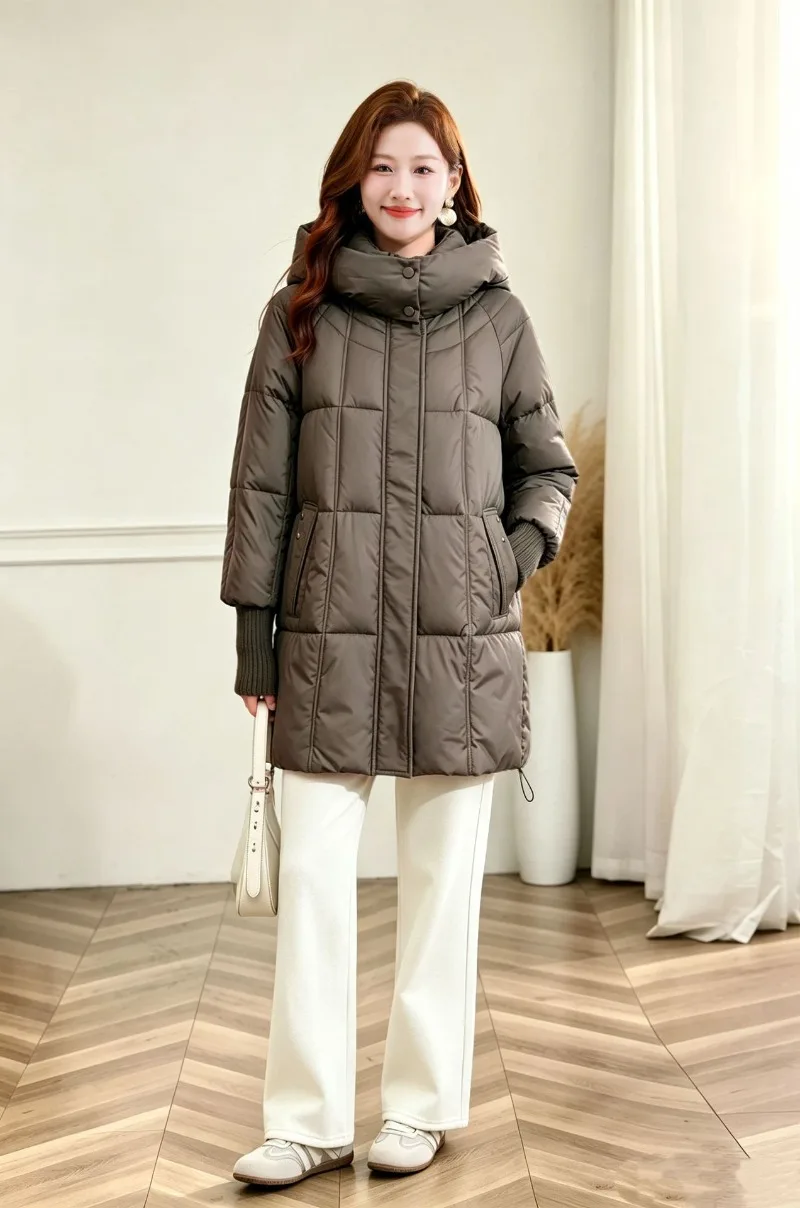 2026 Fashion Down Cotton-padded Jacket Women's Winter Long Parkas Thicken Warm Tops Hooded Coats Female Oversize Loose Outerwear