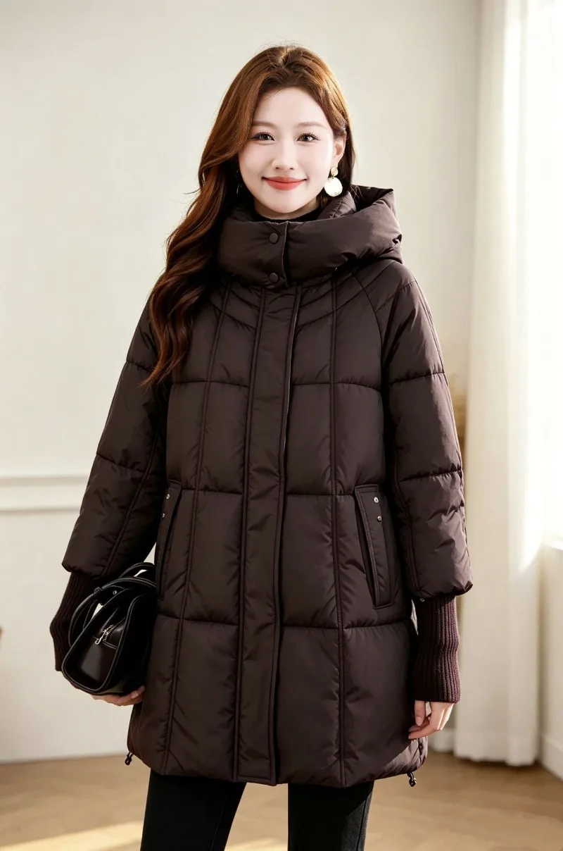 2026 Fashion Down Cotton-padded Jacket Women's Winter Long Parkas Thicken Warm Tops Hooded Coats Female Oversize Loose Outerwear