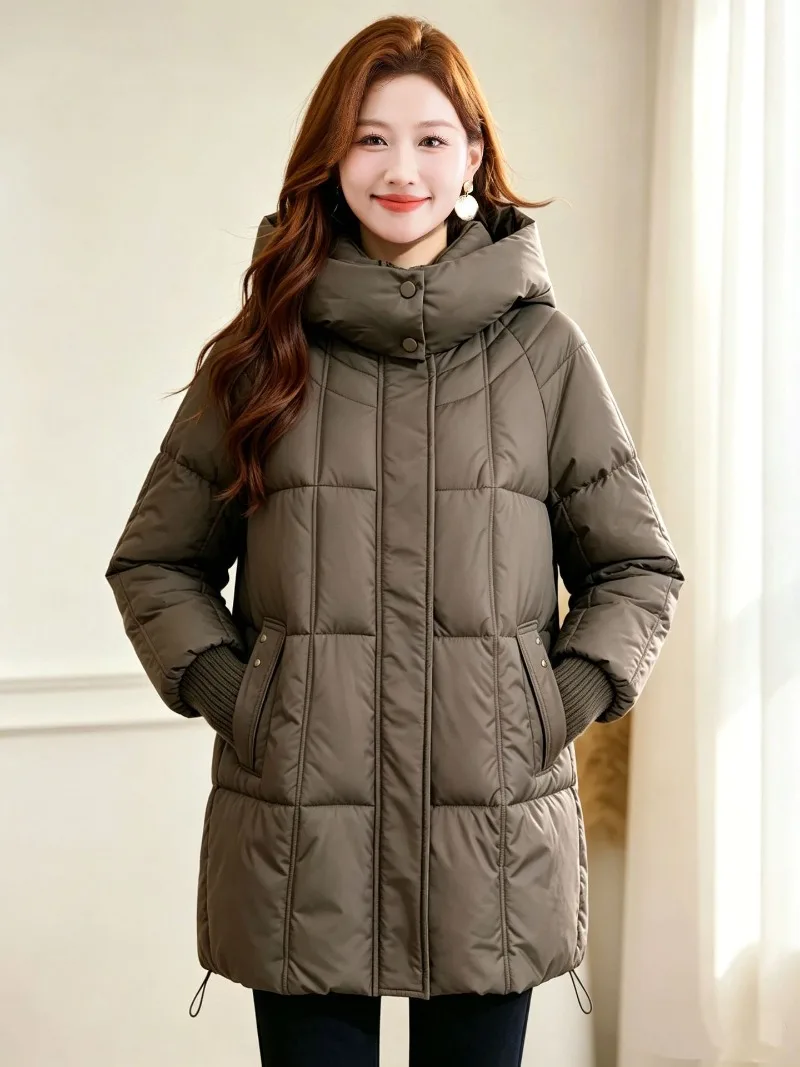 2026 Fashion Down Cotton-padded Jacket Women's Winter Long Parkas Thicken Warm Tops Hooded Coats Female Oversize Loose Outerwear