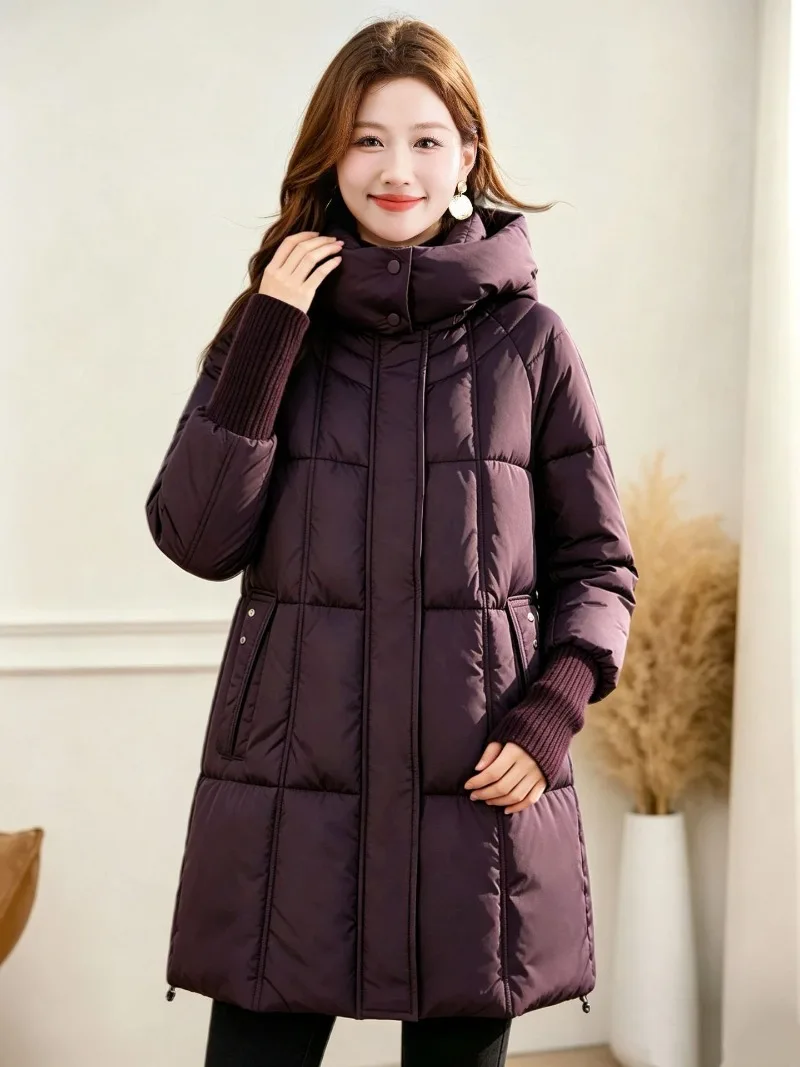 2026 Fashion Down Cotton-padded Jacket Women's Winter Long Parkas Thicken Warm Tops Hooded Coats Female Oversize Loose Outerwear