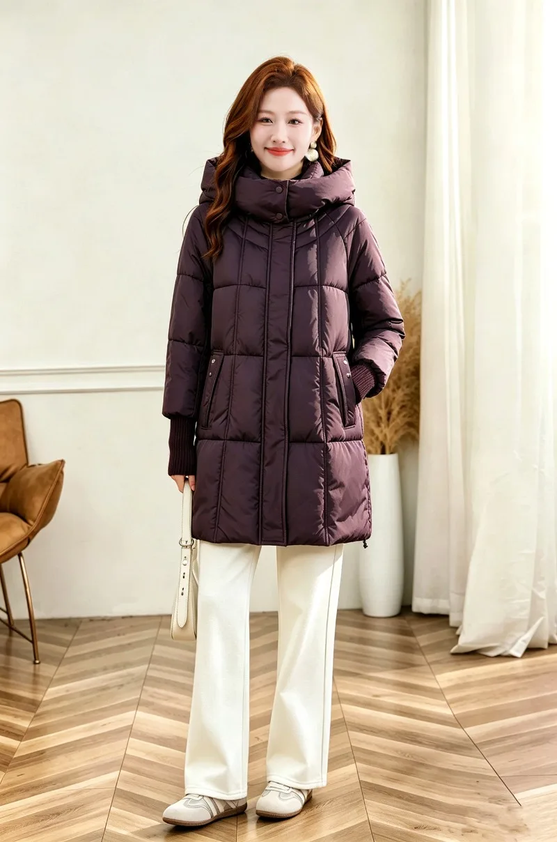 2026 Fashion Down Cotton-padded Jacket Women's Winter Long Parkas Thicken Warm Tops Hooded Coats Female Oversize Loose Outerwear