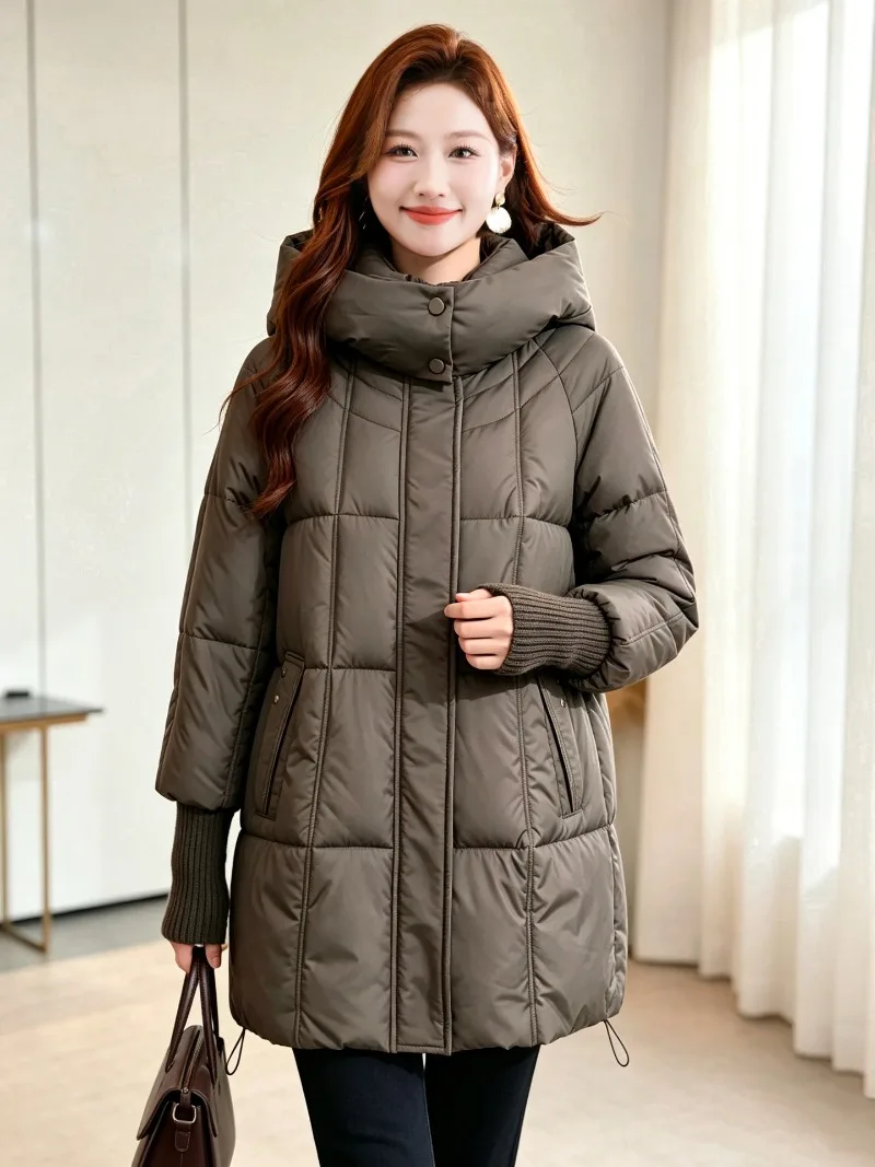 2026 Fashion Down Cotton-padded Jacket Women's Winter Long Parkas Thicken Warm Tops Hooded Coats Female Oversize Loose Outerwear