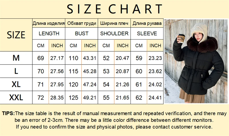 Faux Fur Hood Waist Drawstring Puffer Jacket Women Warm Winter Outerwear Zip Snap Button Mid‑Length Slim Fit Casual Coat New