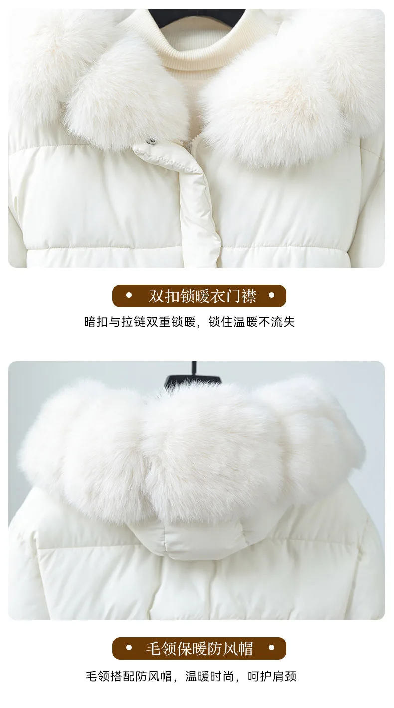 Faux Fur Hood Waist Drawstring Puffer Jacket Women Warm Winter Outerwear Zip Snap Button Mid‑Length Slim Fit Casual Coat New