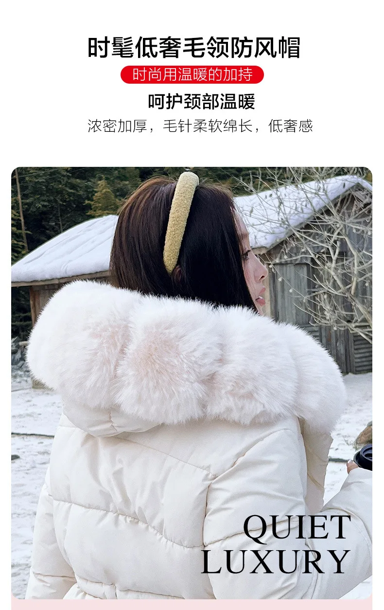Faux Fur Hood Waist Drawstring Puffer Jacket Women Warm Winter Outerwear Zip Snap Button Mid‑Length Slim Fit Casual Coat New