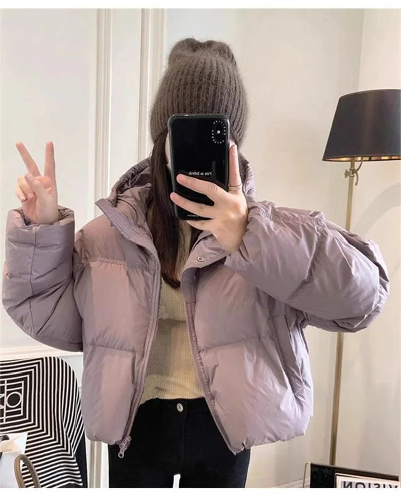 Autumn Winter Casual Parkas Women Fashion Down Cotton Jacket with Hood Warm Oversize Thick Solid Short Puffer Outwear Female