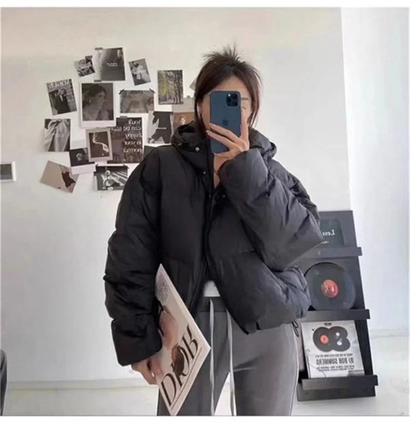 Autumn Winter Casual Parkas Women Fashion Down Cotton Jacket with Hood Warm Oversize Thick Solid Short Puffer Outwear Female