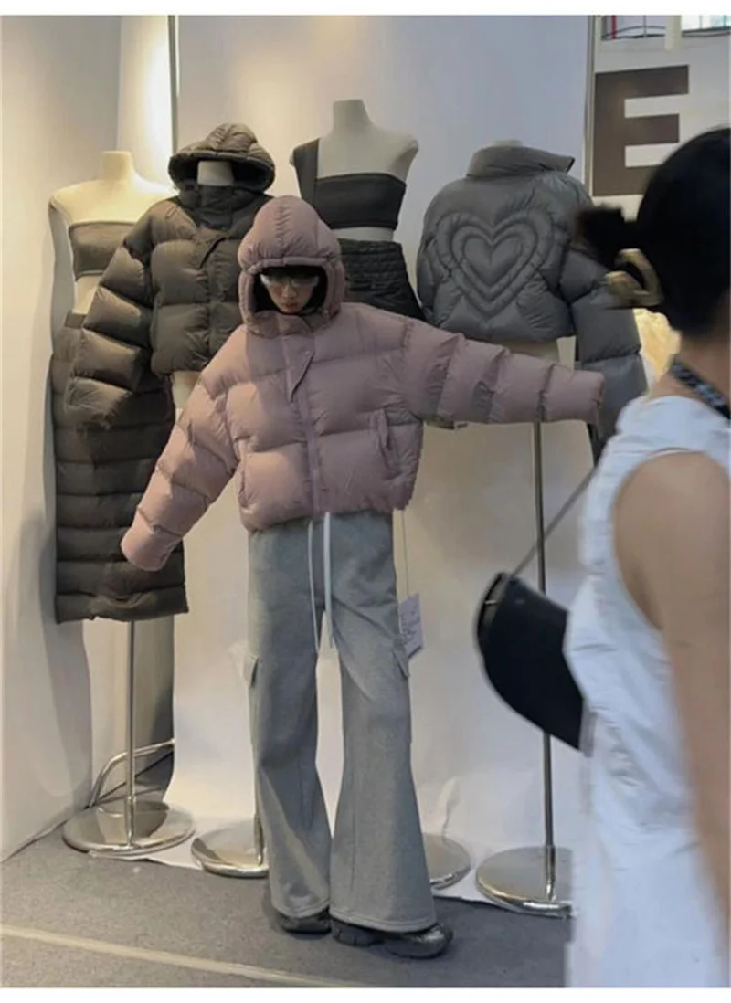 Autumn Winter Casual Parkas Women Fashion Down Cotton Jacket with Hood Warm Oversize Thick Solid Short Puffer Outwear Female