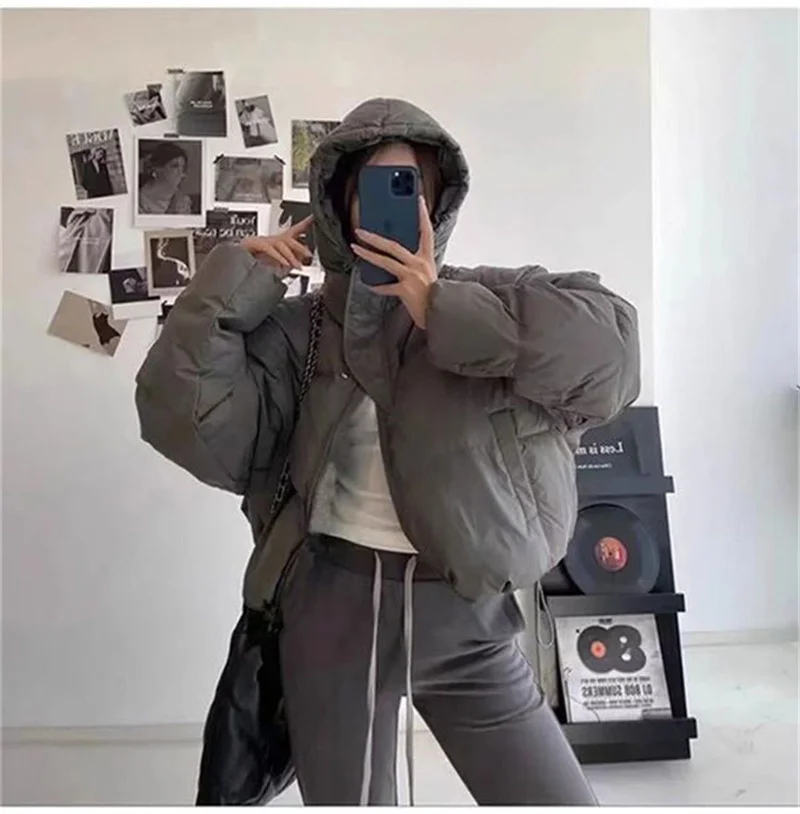 Autumn Winter Casual Parkas Women Fashion Down Cotton Jacket with Hood Warm Oversize Thick Solid Short Puffer Outwear Female