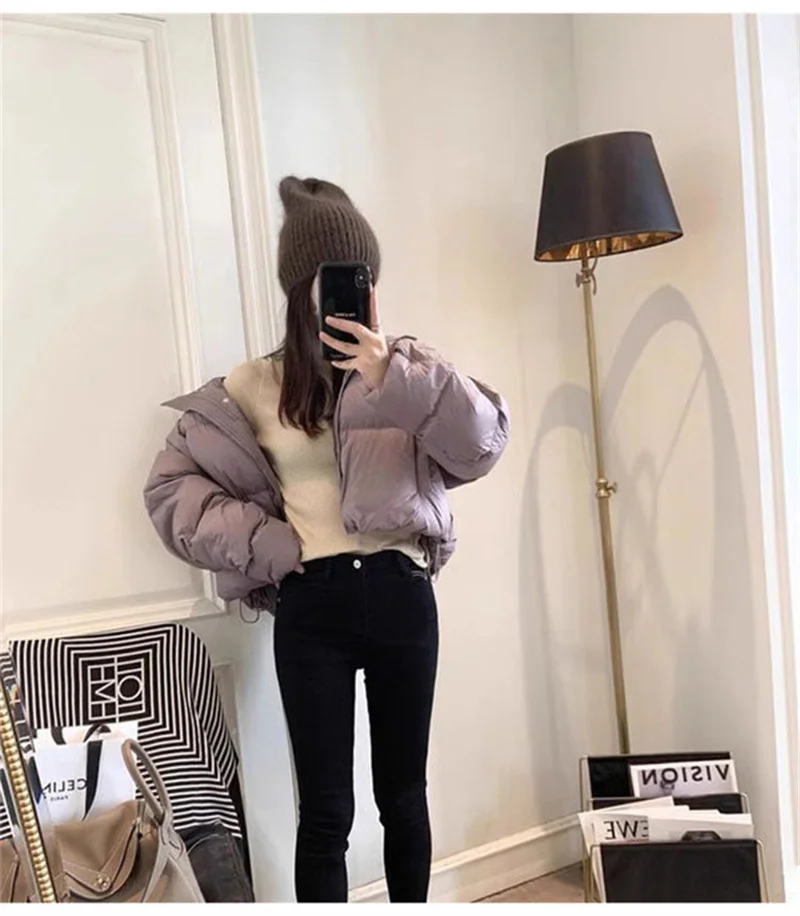 Autumn Winter Casual Parkas Women Fashion Down Cotton Jacket with Hood Warm Oversize Thick Solid Short Puffer Outwear Female