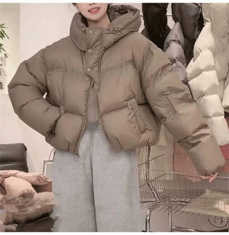Autumn Winter Casual Parkas Women Fashion Down Cotton Jacket with Hood Warm Oversize Thick Solid Short Puffer Outwear Female