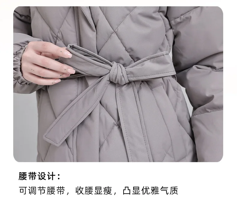 Warm Quilted Puffer Coat Women Hooded Belted Waist Elastic Cuff Zip Closure Autumn Winter Cotton Jackets Chic New Outerwear