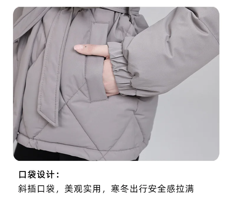 Warm Quilted Puffer Coat Women Hooded Belted Waist Elastic Cuff Zip Closure Autumn Winter Cotton Jackets Chic New Outerwear