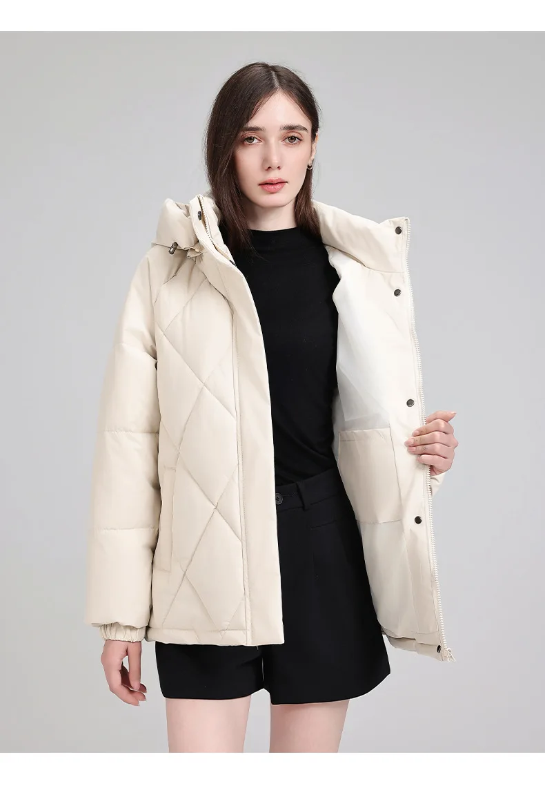 Warm Quilted Puffer Coat Women Hooded Belted Waist Elastic Cuff Zip Closure Autumn Winter Cotton Jackets Chic New Outerwear