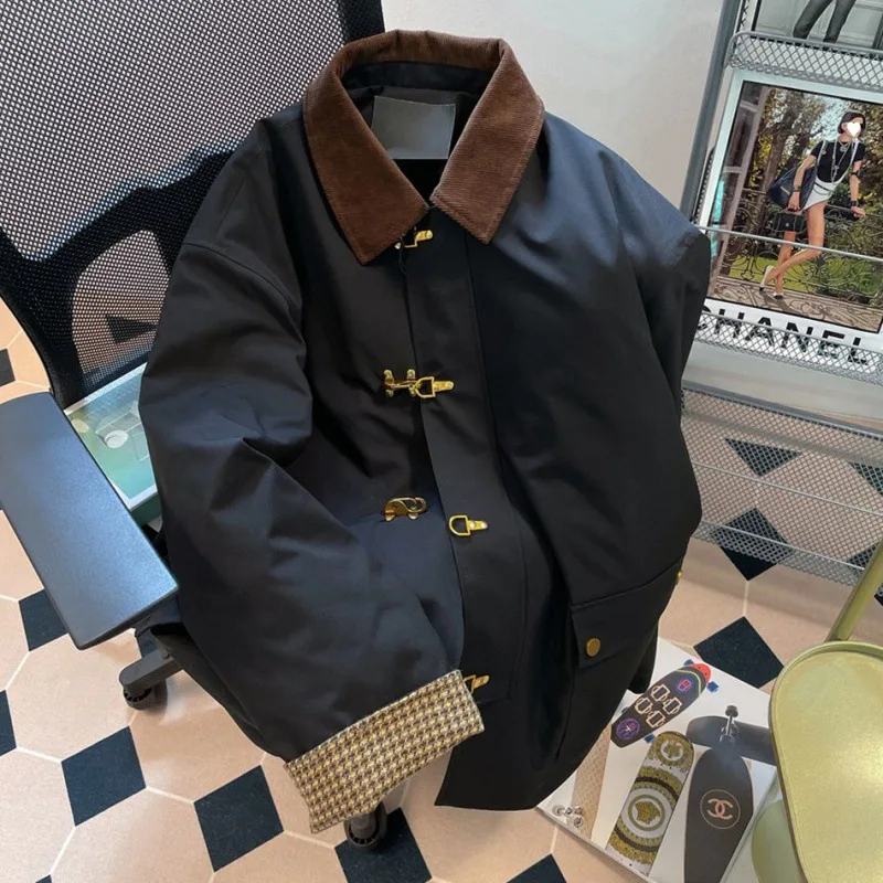 Y2k Long Sleeve Thicked Warm Jacket Tops Fashion Vintage Corduroy Cotton Coat Women Spring and Autumn New Lapel Neck Jackets