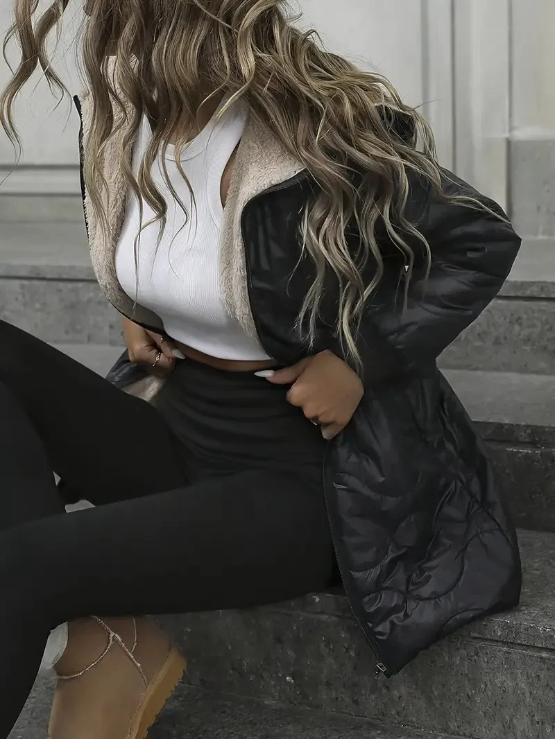 2025 American European New Fashion Women's Color-coded Casual Trendy Loose Hooded Zipper Loose Parkas Female Coats Clothes Tops