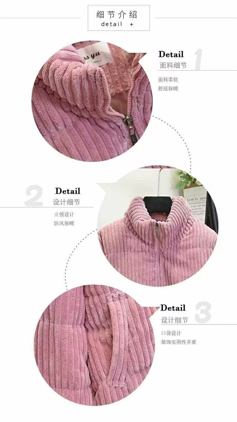 2024 New Winter Warm Thick Parkas Women Fashion Loose Crop Jacket Female Black Cotton Padded Corduroy Elegant Zipper Coat Tops