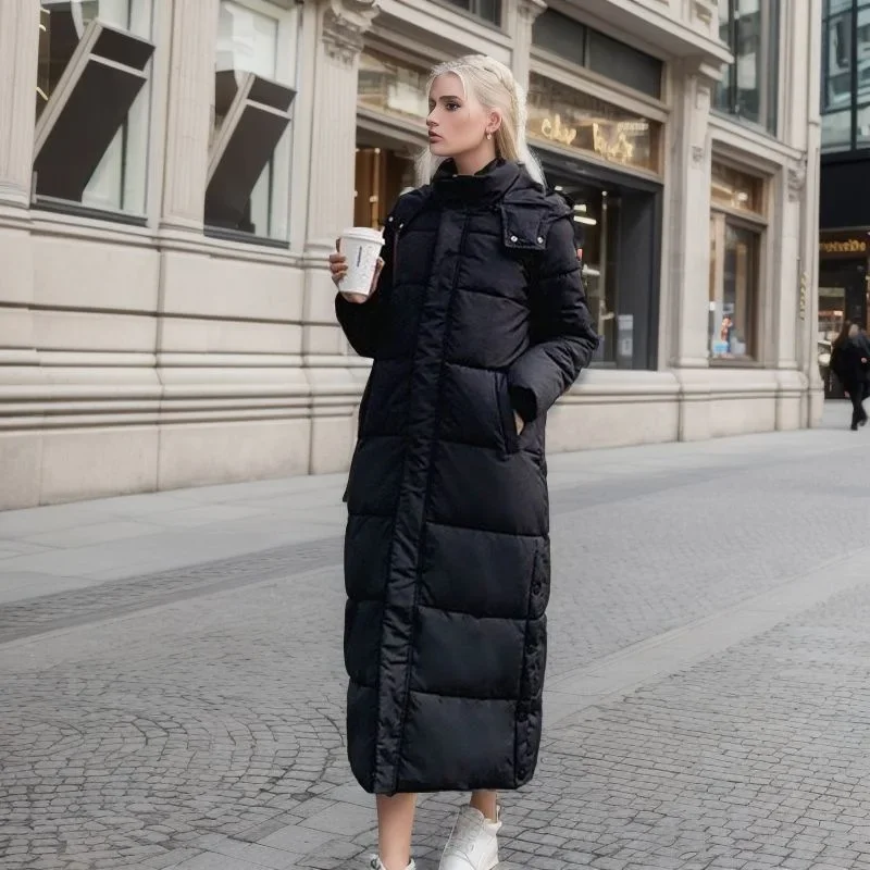 Cotton Coat Long Parka Coat Jacket Women 2024 Autumn Winter Thick Warm Coats Woven Block Trend Hooded White Down Parkas