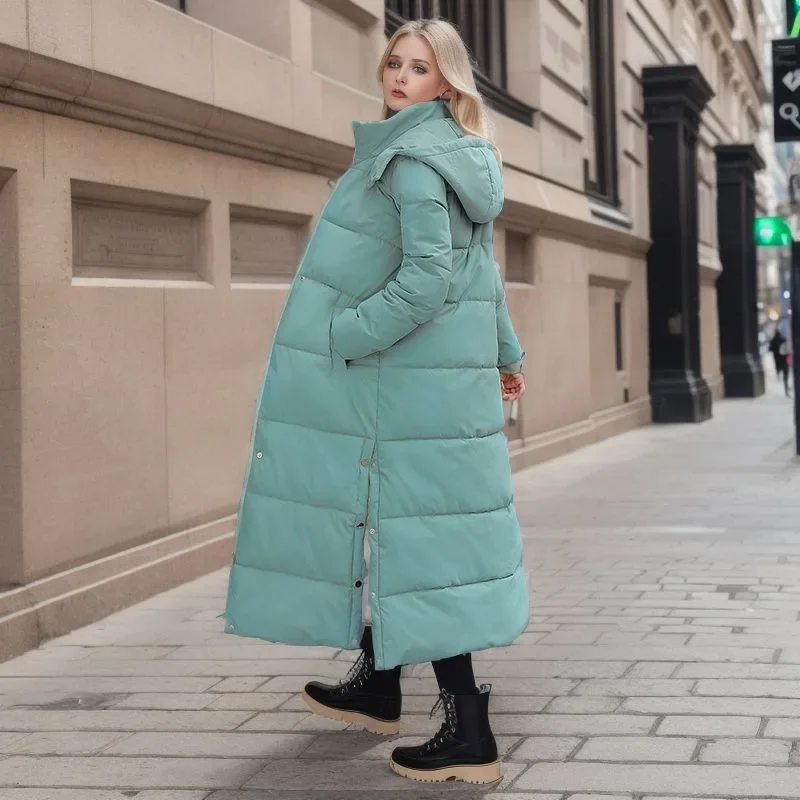Cotton Coat Long Parka Coat Jacket Women 2024 Autumn Winter Thick Warm Coats Woven Block Trend Hooded White Down Parkas