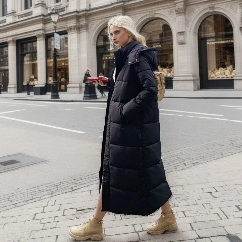 Cotton Coat Long Parka Coat Jacket Women 2024 Autumn Winter Thick Warm Coats Woven Block Trend Hooded White Down Parkas