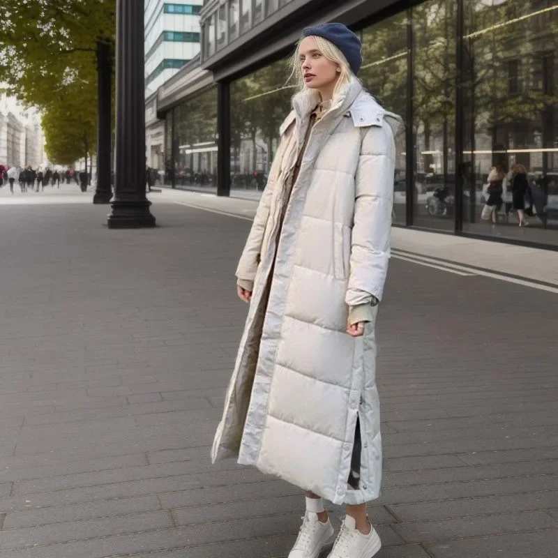 Cotton Coat Long Parka Coat Jacket Women 2024 Autumn Winter Thick Warm Coats Woven Block Trend Hooded White Down Parkas