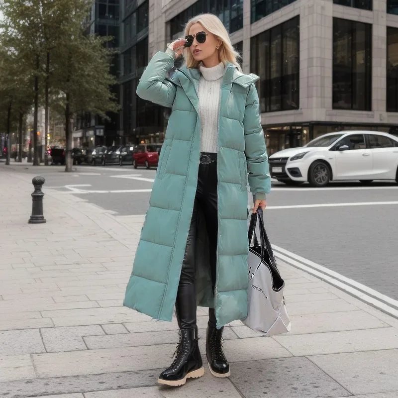 Cotton Coat Long Parka Coat Jacket Women 2024 Autumn Winter Thick Warm Coats Woven Block Trend Hooded White Down Parkas