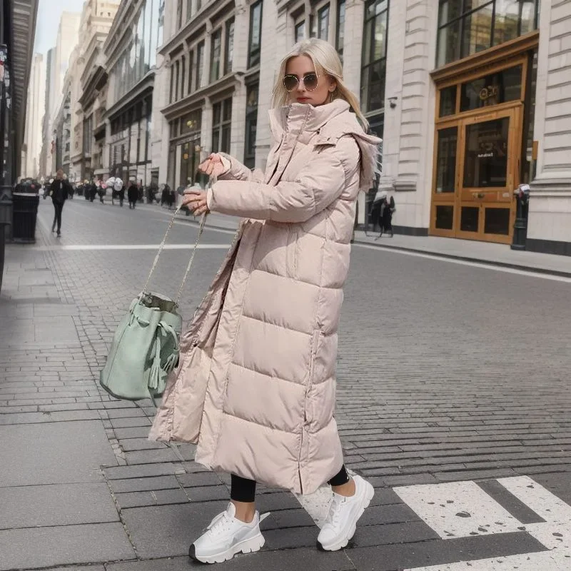 Cotton Coat Long Parka Coat Jacket Women 2024 Autumn Winter Thick Warm Coats Woven Block Trend Hooded White Down Parkas