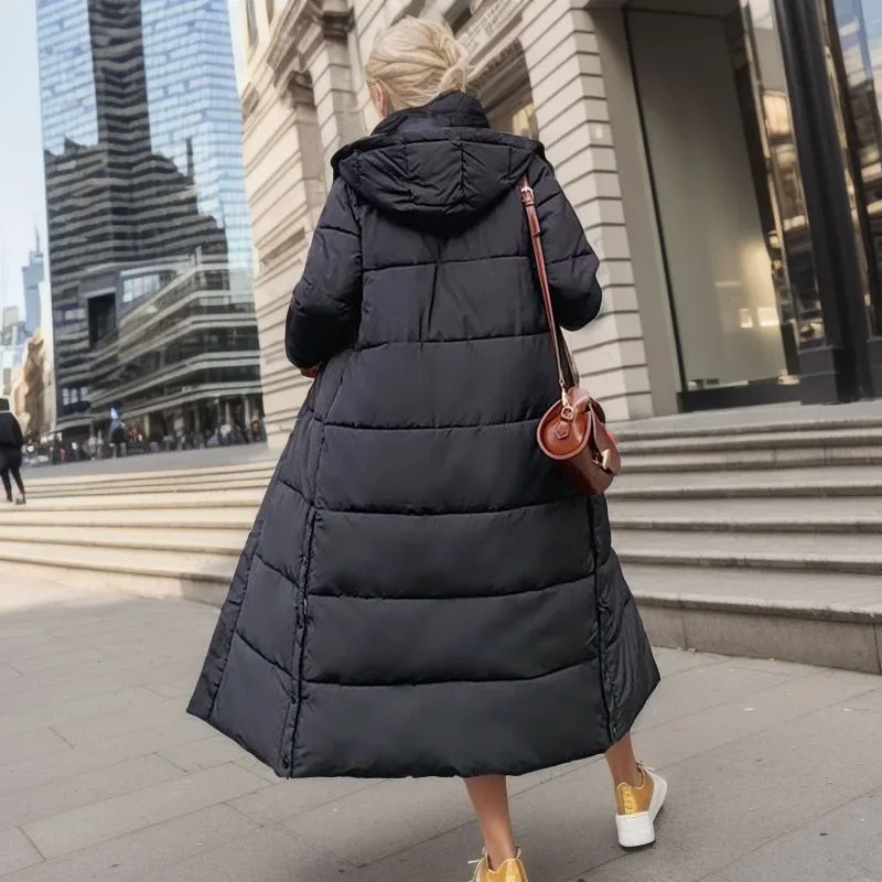 Cotton Coat Long Parka Coat Jacket Women 2024 Autumn Winter Thick Warm Coats Woven Block Trend Hooded White Down Parkas