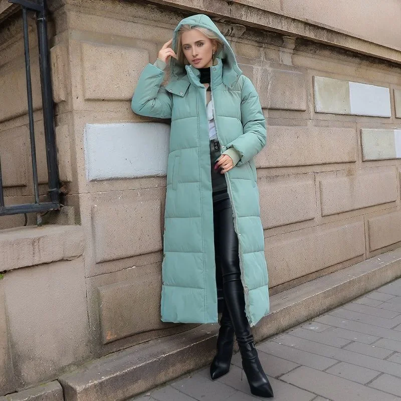 Cotton Coat Long Parka Coat Jacket Women 2024 Autumn Winter Thick Warm Coats Woven Block Trend Hooded White Down Parkas