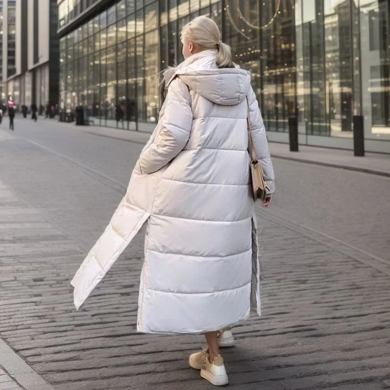 Cotton Coat Long Parka Coat Jacket Women 2024 Autumn Winter Thick Warm Coats Woven Block Trend Hooded White Down Parkas