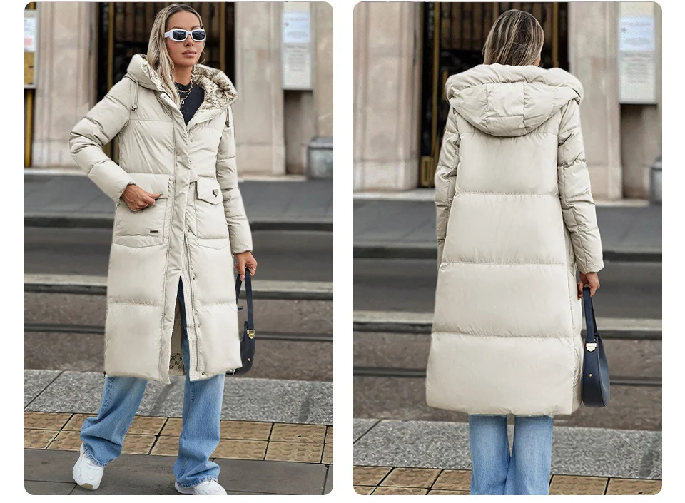 GASMAN 2024 New Women's Down Jacket Fashion high street Long Big pocket Women coat brand warm quilted coats parkas 83380