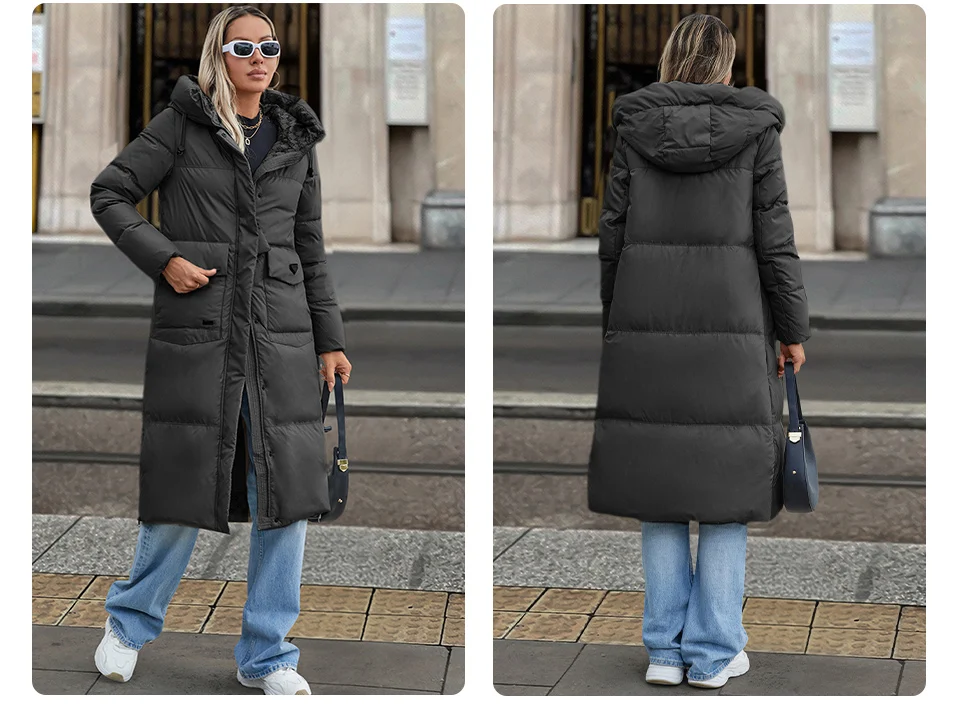GASMAN 2024 New Women's Down Jacket Fashion high street Long Big pocket Women coat brand warm quilted coats parkas 83380