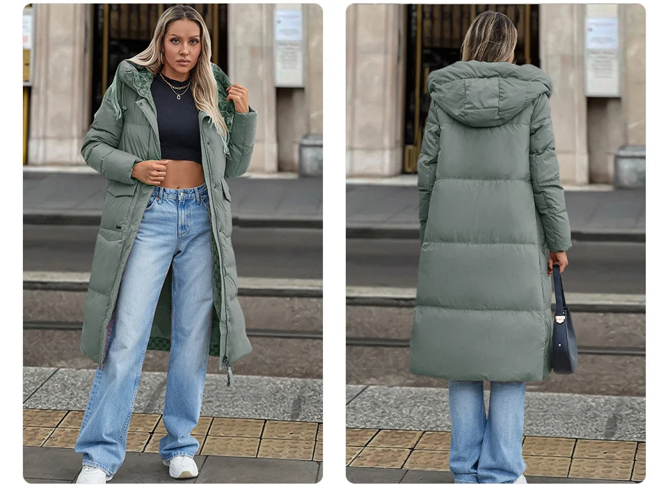 GASMAN 2024 New Women's Down Jacket Fashion high street Long Big pocket Women coat brand warm quilted coats parkas 83380