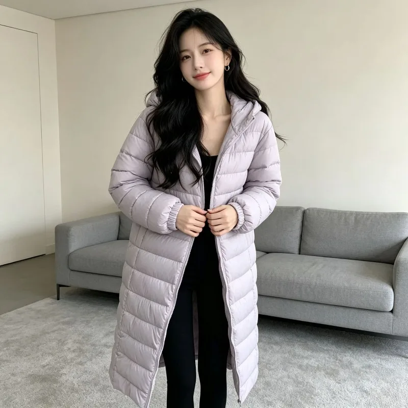 Hooded Women's Autumn Winter Coats Quilted Padded Cotton Fill Solid Color Pockets Windproof Warm Parkas Loose Fit Outer Garment