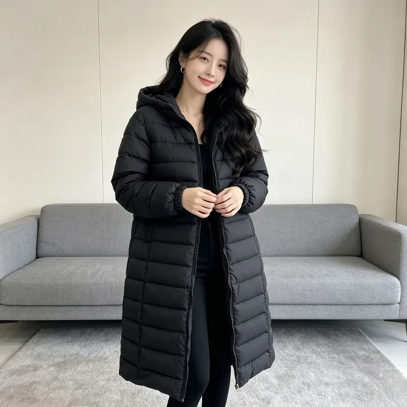 Hooded Women's Autumn Winter Coats Quilted Padded Cotton Fill Solid Color Pockets Windproof Warm Parkas Loose Fit Outer Garment