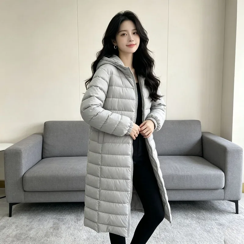 Hooded Women's Autumn Winter Coats Quilted Padded Cotton Fill Solid Color Pockets Windproof Warm Parkas Loose Fit Outer Garment