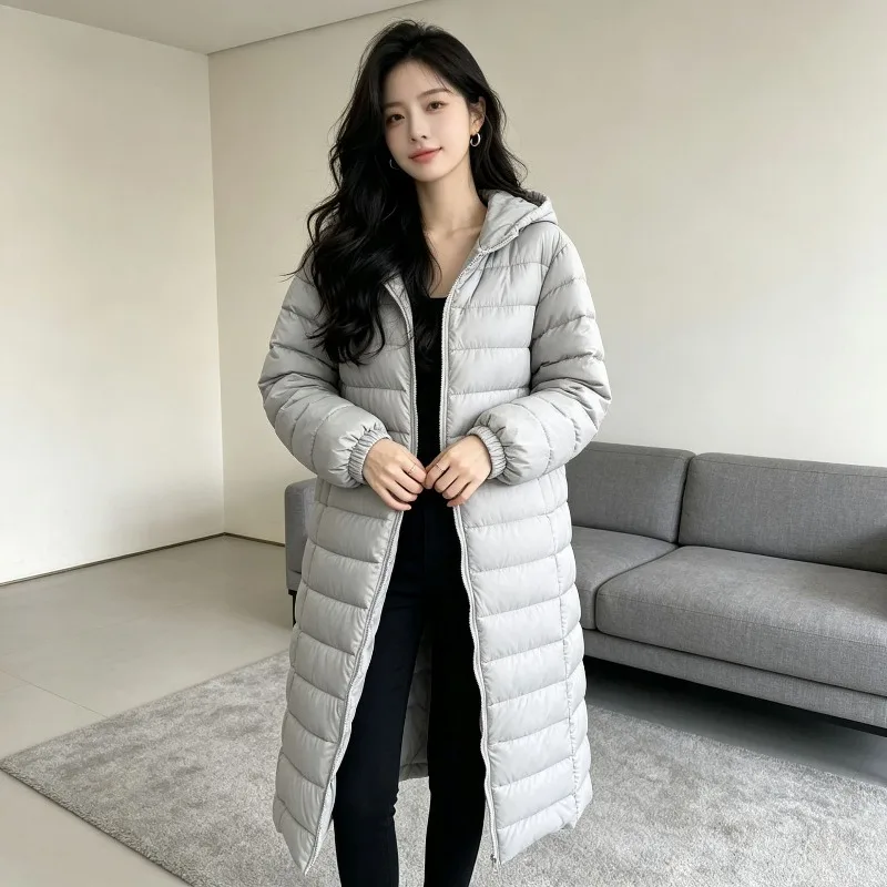 Hooded Women's Autumn Winter Coats Quilted Padded Cotton Fill Solid Color Pockets Windproof Warm Parkas Loose Fit Outer Garment