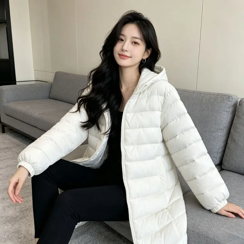 Hooded Women's Autumn Winter Coats Quilted Padded Cotton Fill Solid Color Pockets Windproof Warm Parkas Loose Fit Outer Garment