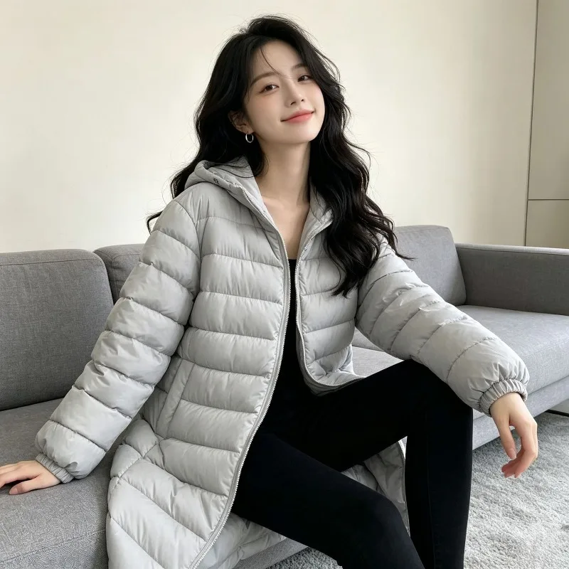 Hooded Women's Autumn Winter Coats Quilted Padded Cotton Fill Solid Color Pockets Windproof Warm Parkas Loose Fit Outer Garment