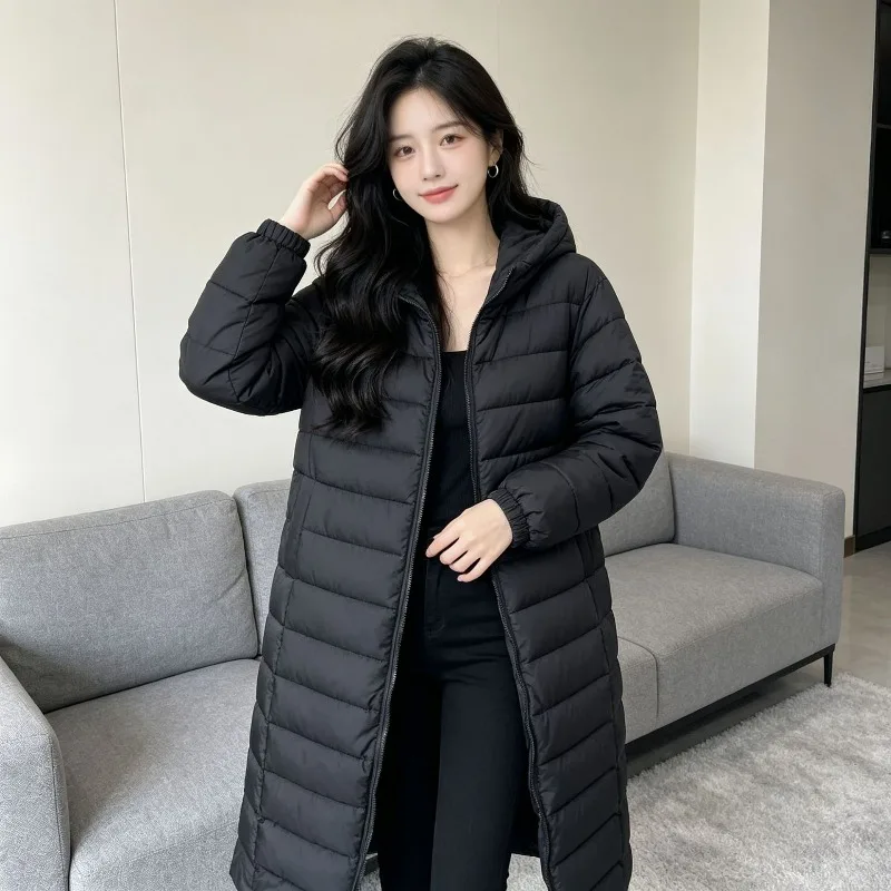 Hooded Women's Autumn Winter Coats Quilted Padded Cotton Fill Solid Color Pockets Windproof Warm Parkas Loose Fit Outer Garment