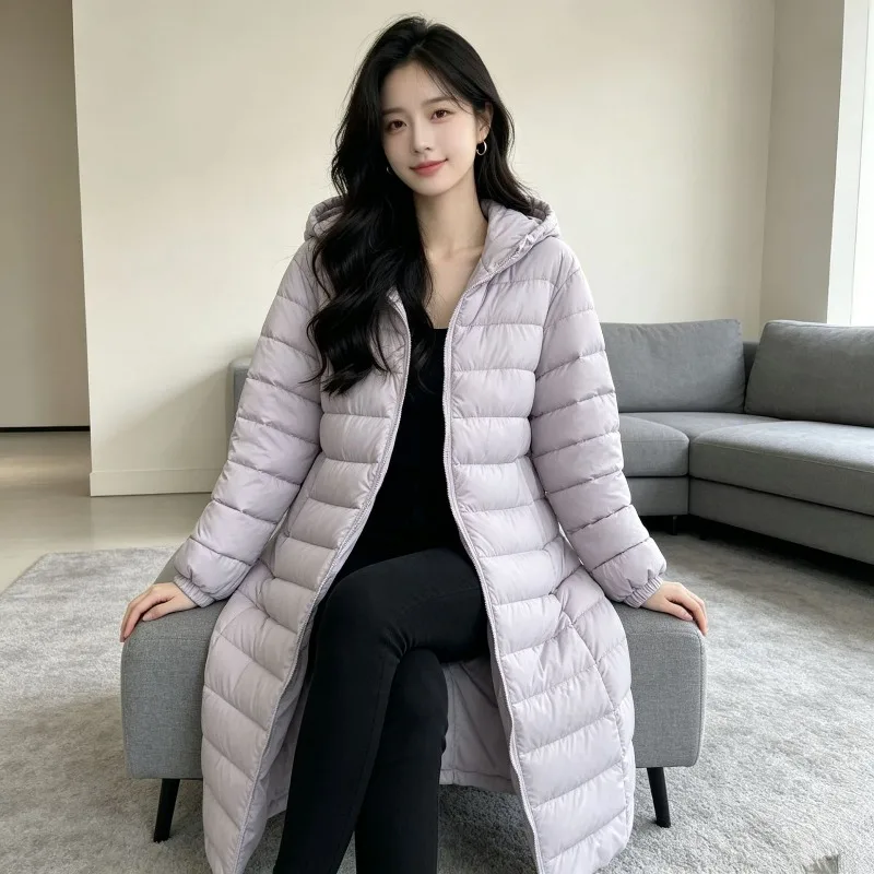 Hooded Women's Autumn Winter Coats Quilted Padded Cotton Fill Solid Color Pockets Windproof Warm Parkas Loose Fit Outer Garment