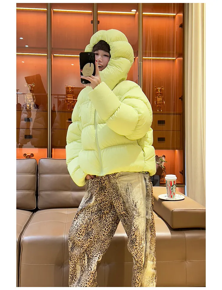 Y2K Puffer Jacket Women Loose Hooded Parkas Short Thick Warm Windproof Winter Coat Fashion Streetwear Casual Oversized Outerwear